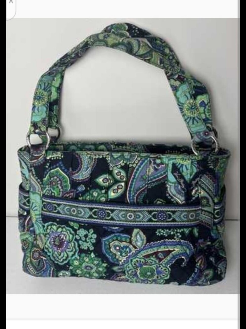 Vera Bradley Navy, Green and Teal Quilted Paisley Shoulder Bag